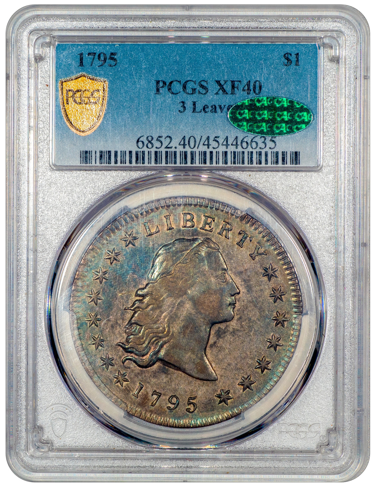 1795 $1 FLOWING HAIR DOLLAR 3 LEAVES XF40 PCGS CAC Holder With Green CAC Sticker