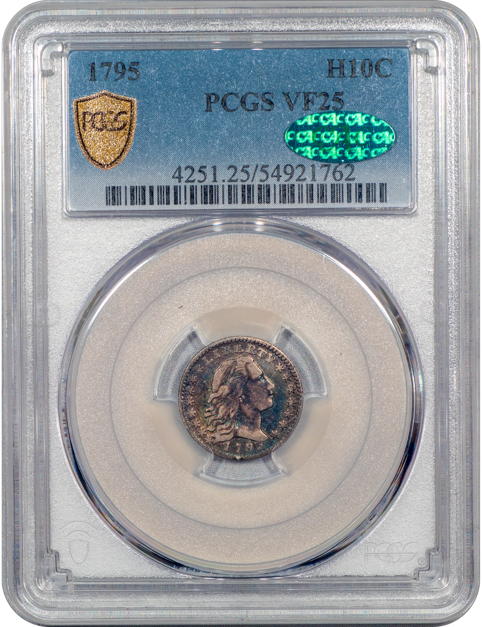 1795 Flowing Hair Half Dime H10C LM-3 (R.5) VF25 PCGS CAC Holder With Green  CAC Sticker