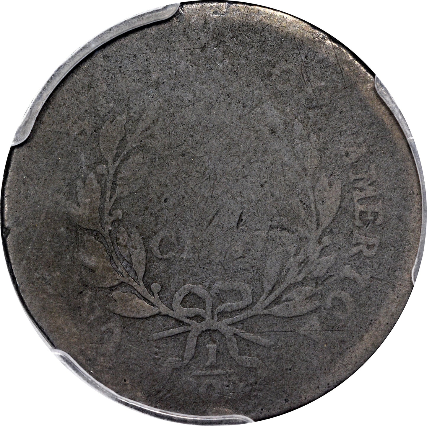 1796 1/2C WITH POLE AG03 PCGS CAC REVERSE ZOOM IN