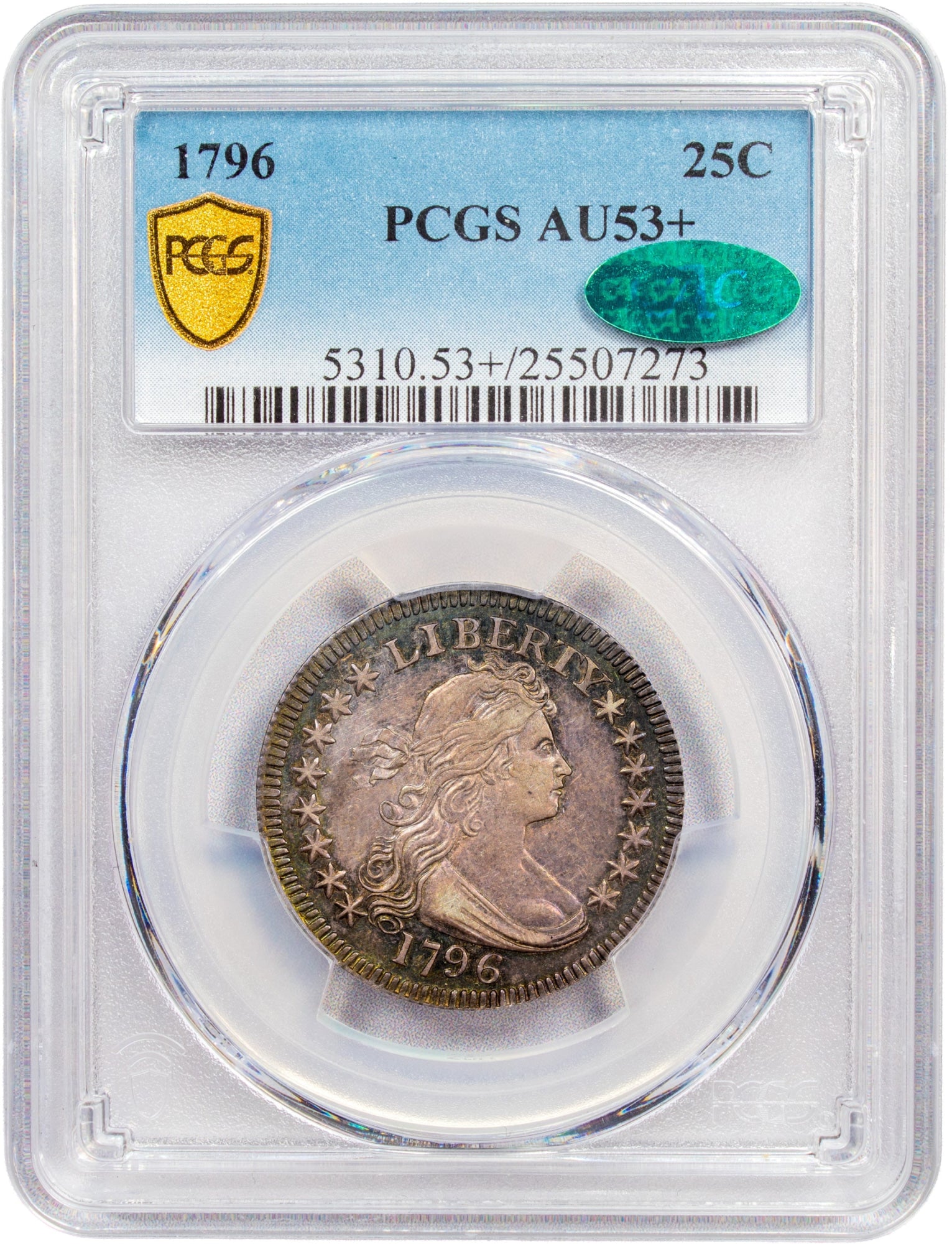 1796 25C AU53+ PCGS CAC HOLDER WITH CAC GREEN STICKER