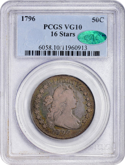 1796 50C 16 STARS VG10 PCGS CAC HOLDER