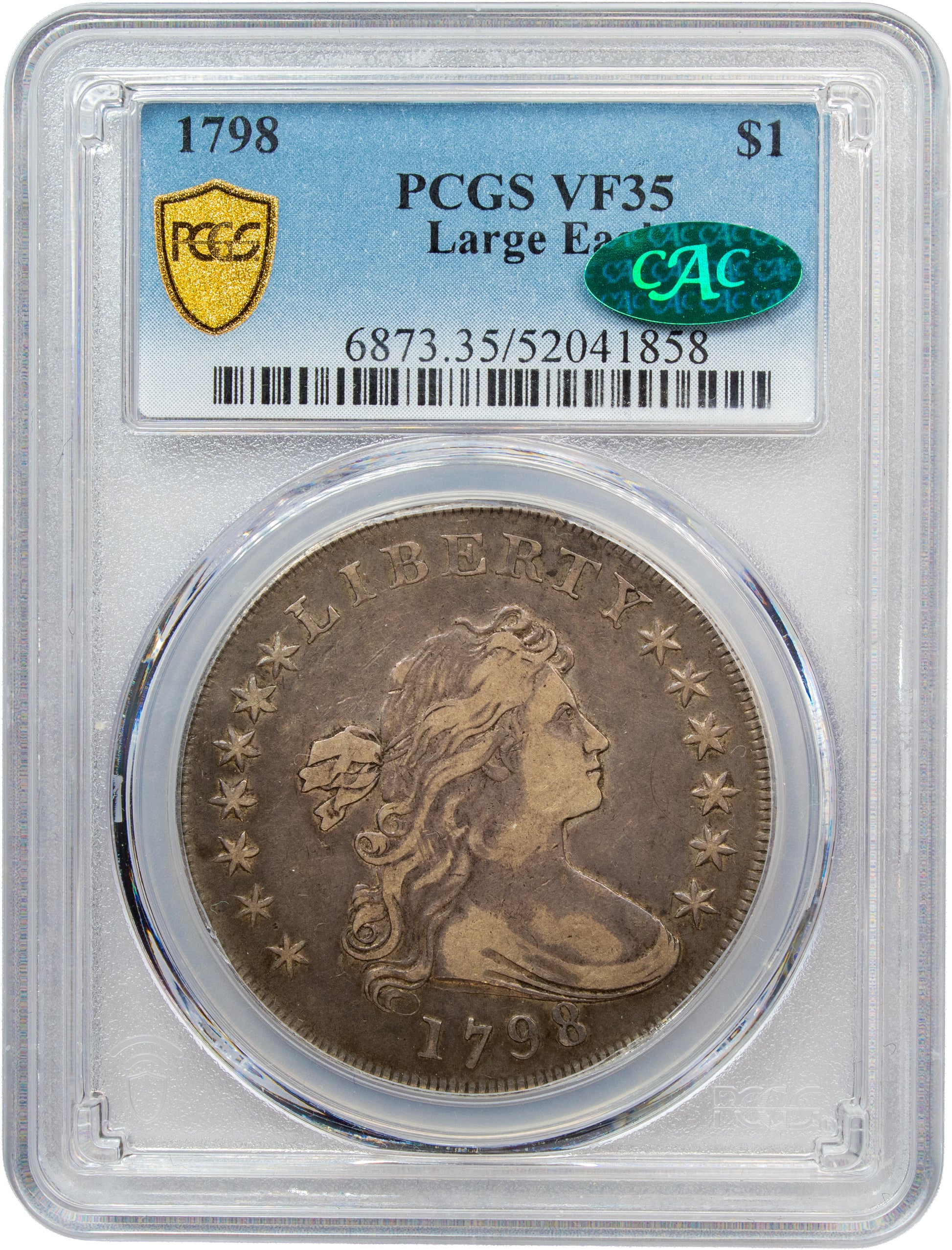 1798 $1 LARGE EAGLE VF35 PCGS CAC HOLDER WITH GREEN CAC STICKER