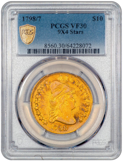 1798/7 $10 DRAPED BUST EAGLE 9X4 STARS VF30 PCGS HOLDER