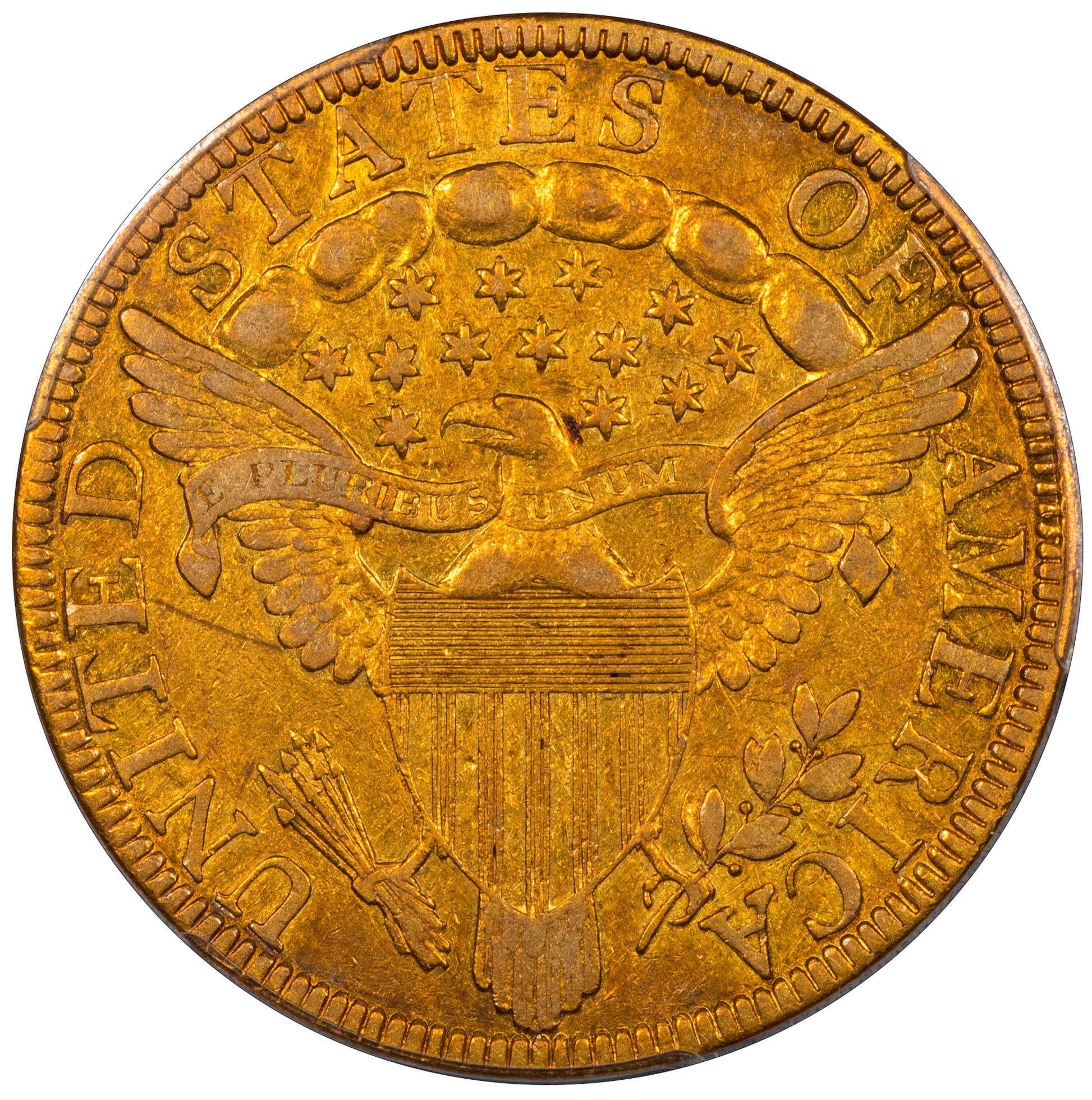 1798/7 $10 DRAPED BUST EAGLE 9X4 STARS VF30 PCGS REVERSE
