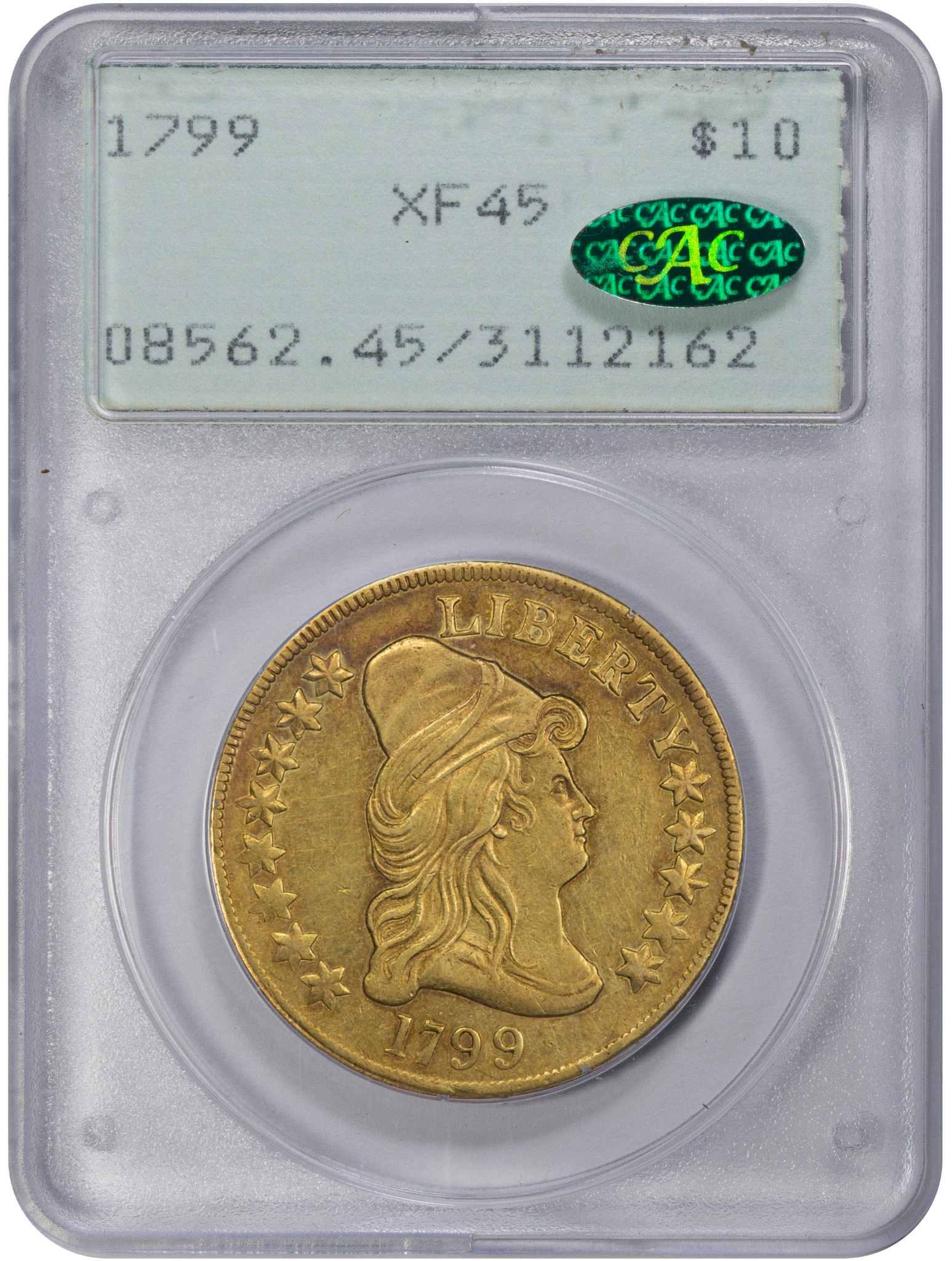 1799 $10 LARGE STARS XF45 OGH RATTLER PCGS CAC OLD HOLDER WITH GREEN CAC STICKER