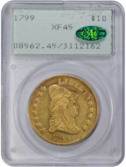 1799 $10 LARGE STARS XF45 OGH RATTLER PCGS CAC OLD HOLDER WITH GREEN CAC STICKER