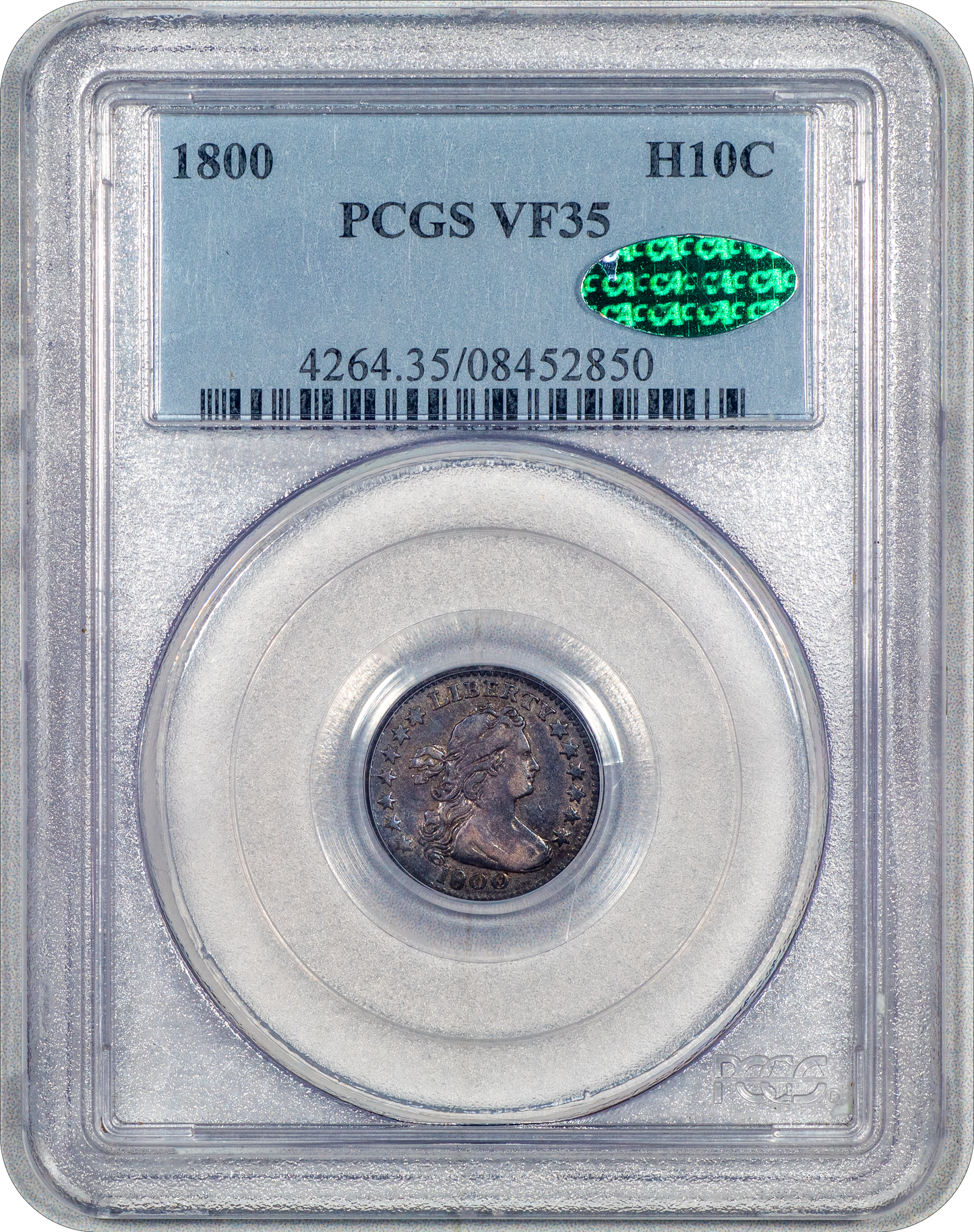 1800 Draped Bust Half Dime H10C VF35 PCGS CAC Holder With green CAC Sticker