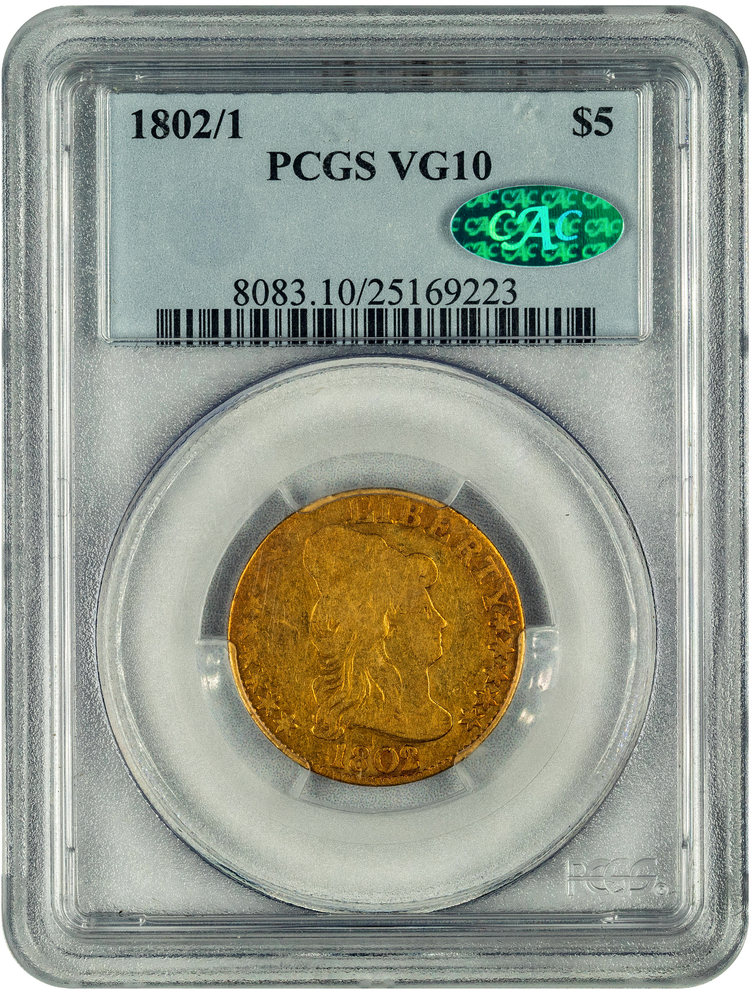 1802/1 $5 VG10 PCGS CAC HOLDER WITH GREEN CAC STICKER
