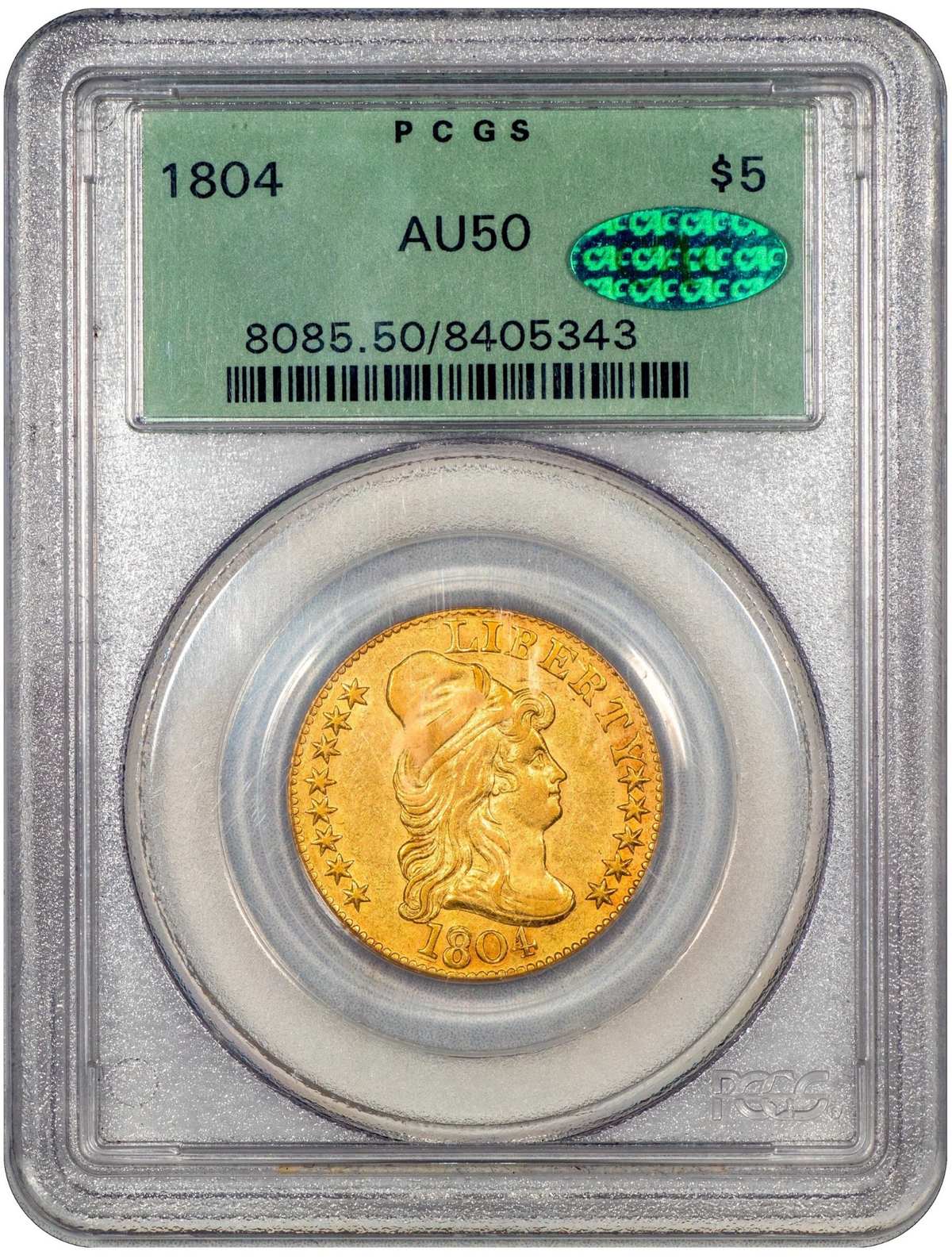 1804 Draped Bust Half Eagle $5 SMALL 8 OVER LARGE 8 AU50 OGH PCGS CAC HOLDER
