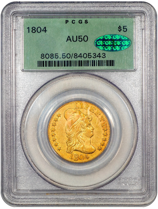 1804 Draped Bust Half Eagle $5 SMALL 8 OVER LARGE 8 AU50 OGH PCGS CAC HOLDER