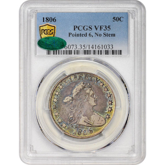 1806 50C POINTED 6 NO STEM VF35 PCGS CAC - Paradime Coins | PCGS NGC CACG CAC Rare US Numismatic Coins For Sale