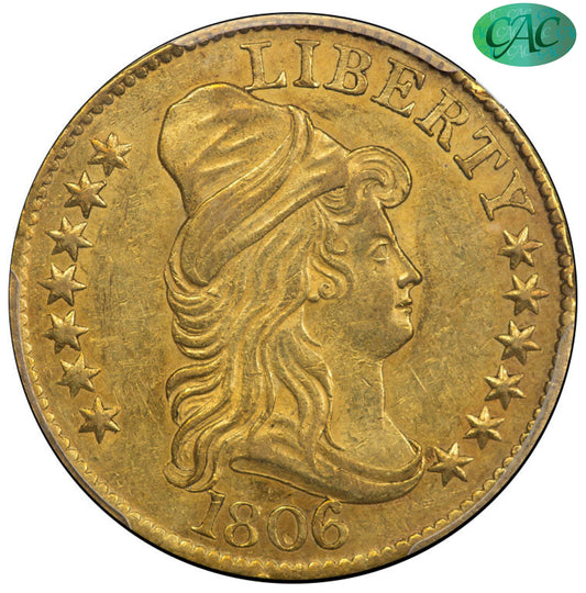 1806 $5 KNOBBED 7X6 STARS AU58 PCGS CAC $5