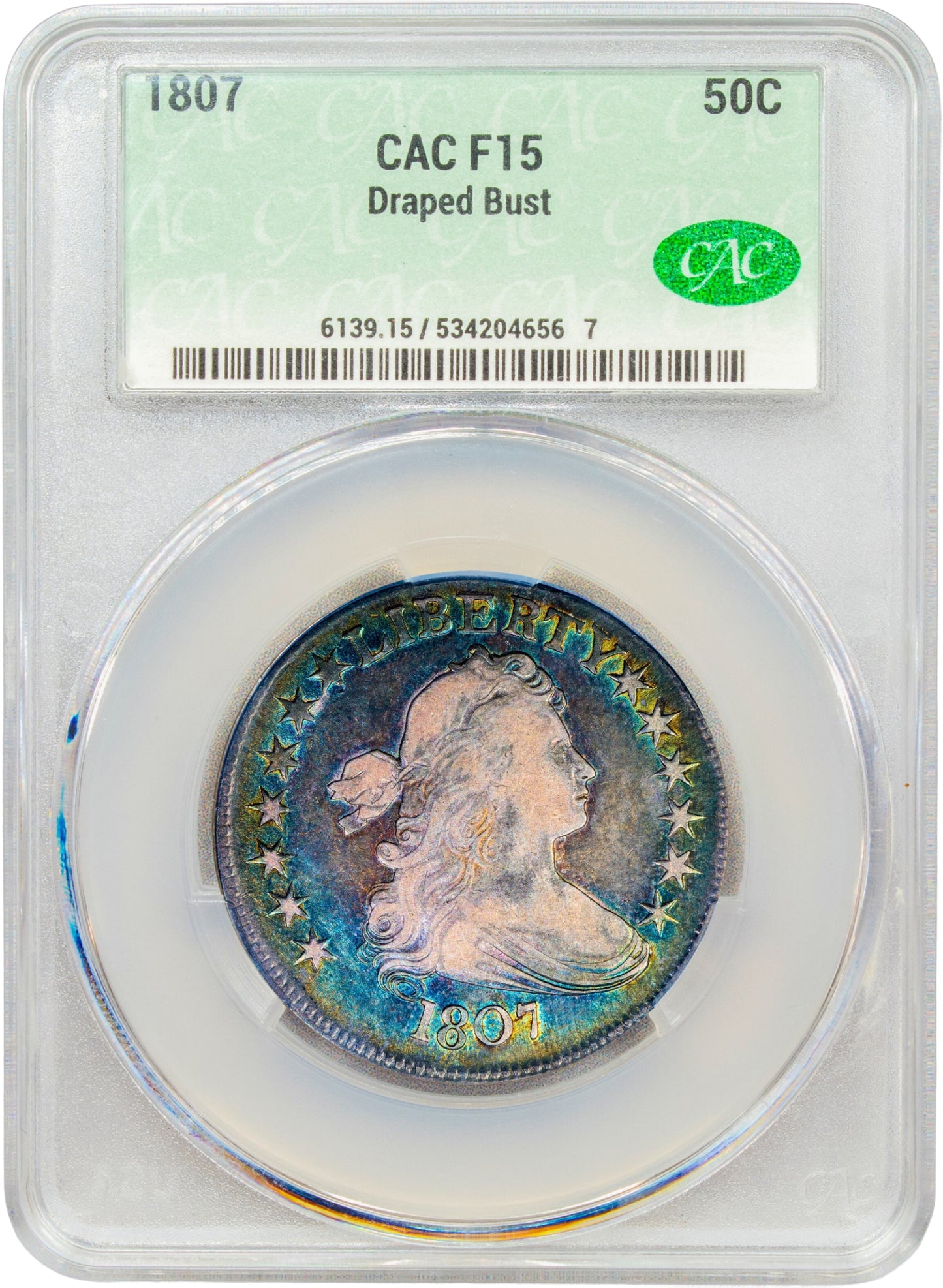 1807 50C DRAPED BUST F15 CACG HOLDER