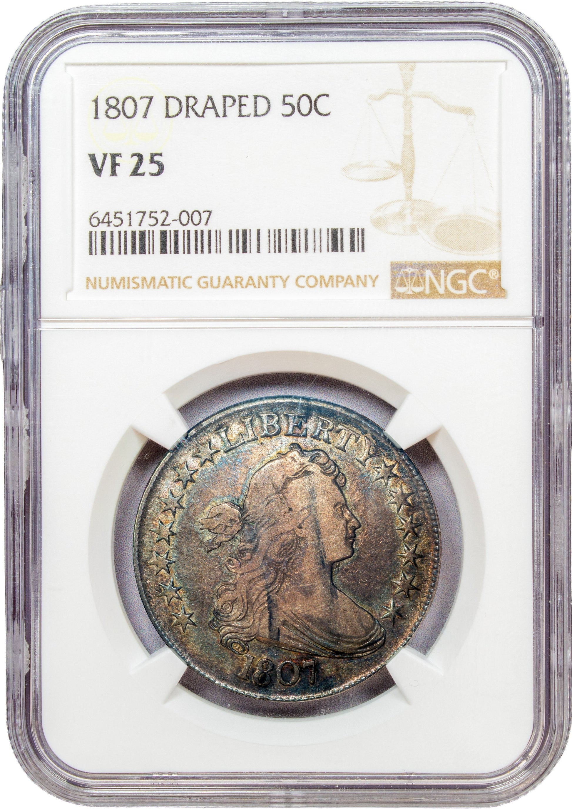 1807 50C DRAPED BUST VF25 NGC HOLDER 