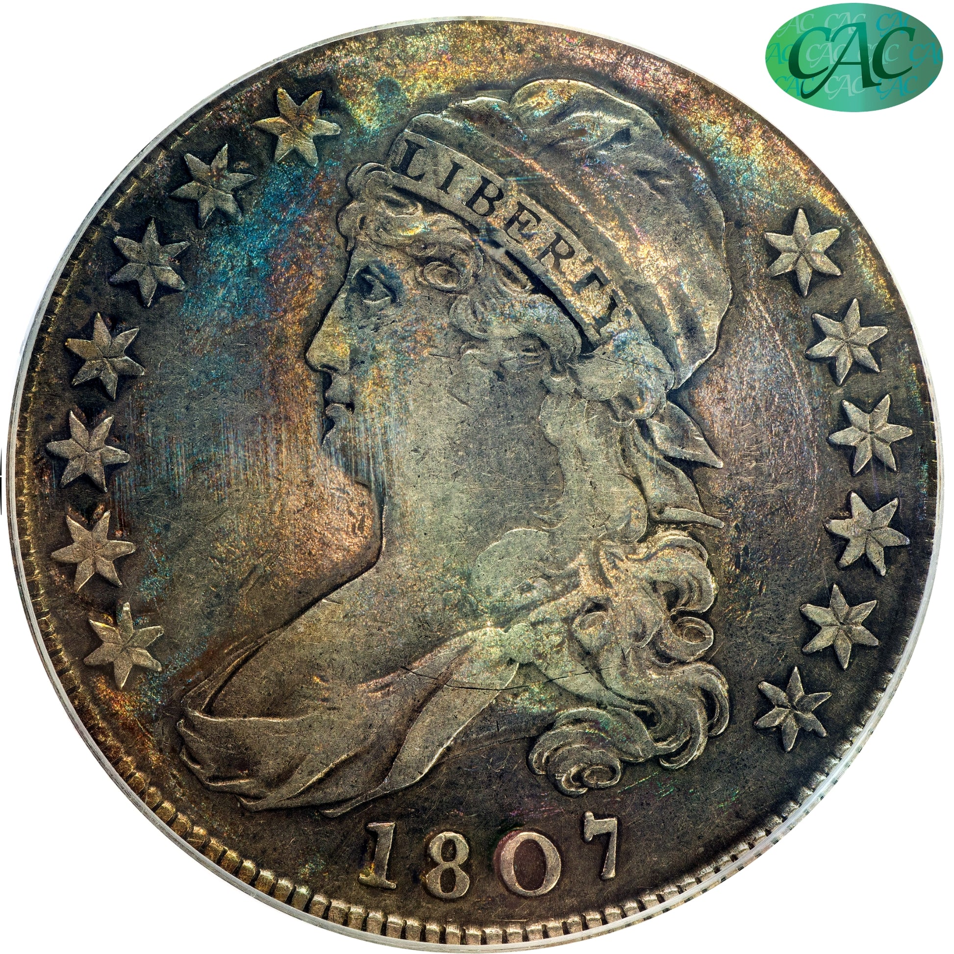 1807 50C Capped Bust Half Dollar LARGE STARS 50/20 VF25 PCGS CAC