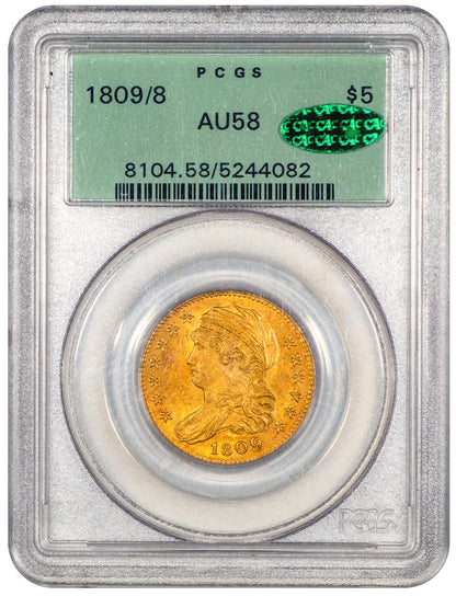 1809/8 $5 Capped Bust Left Half Eagle AU58 OGH PCGS CAC  holder with green cac sticker