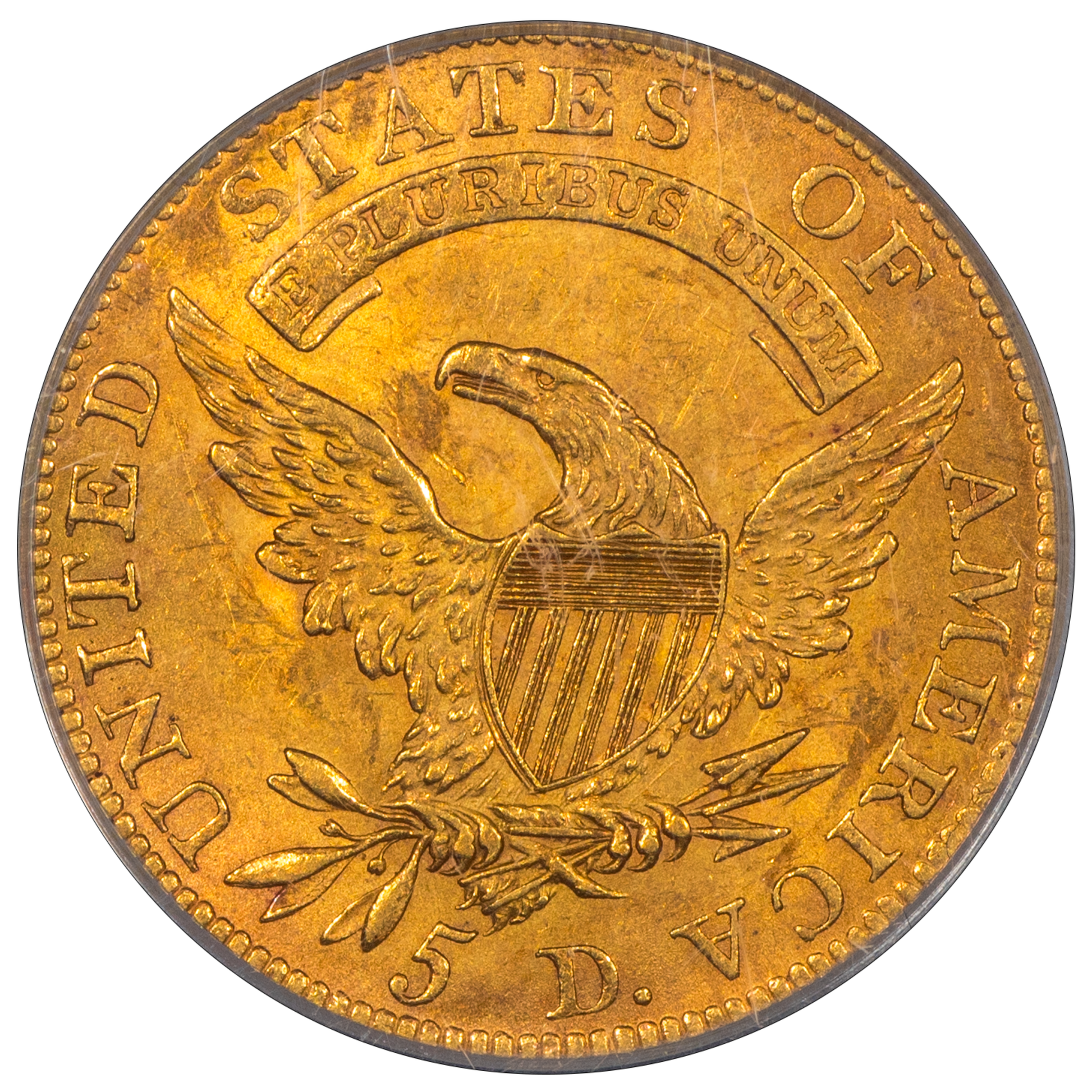 1809/8 $5 Capped Bust Left Half Eagle AU58 OGH PCGS CAC reverse