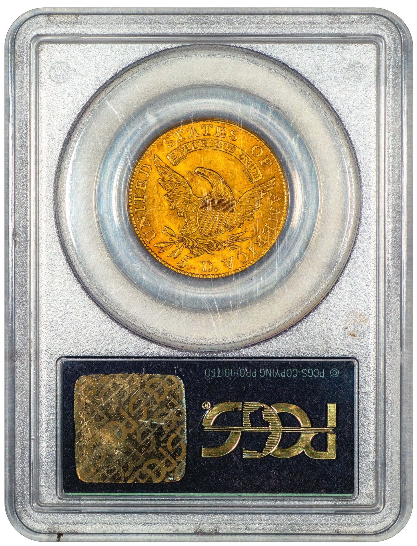 1809/8 $5 Capped Bust Left Half Eagle AU58 OGH PCGS CAC reverse holder