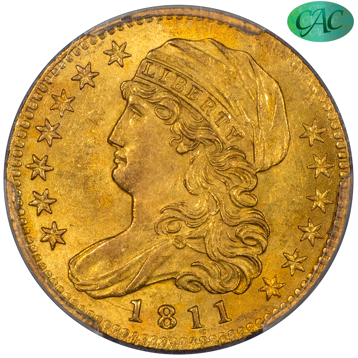 1811 Capped Bust Half Eagle $5 SMALL 5 MS63 PCGS CAC