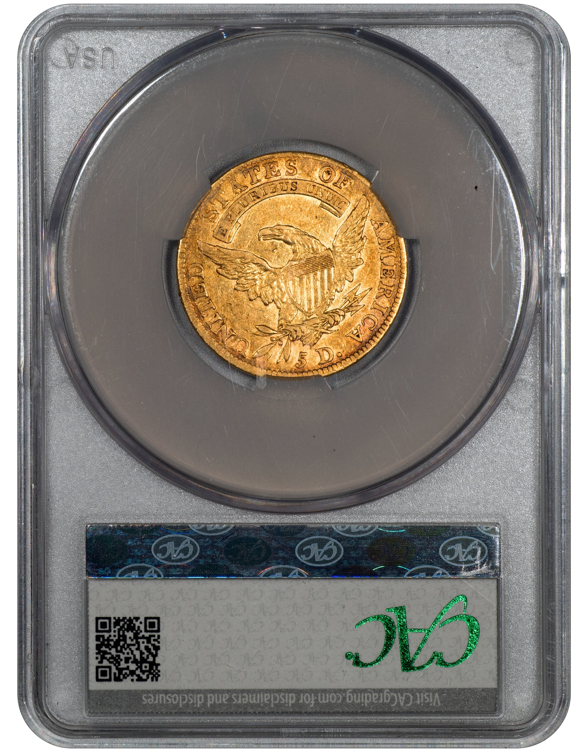 1812 Capped Bust Half Eagle $5 BD-2 XF40 CACG Reverse Holder