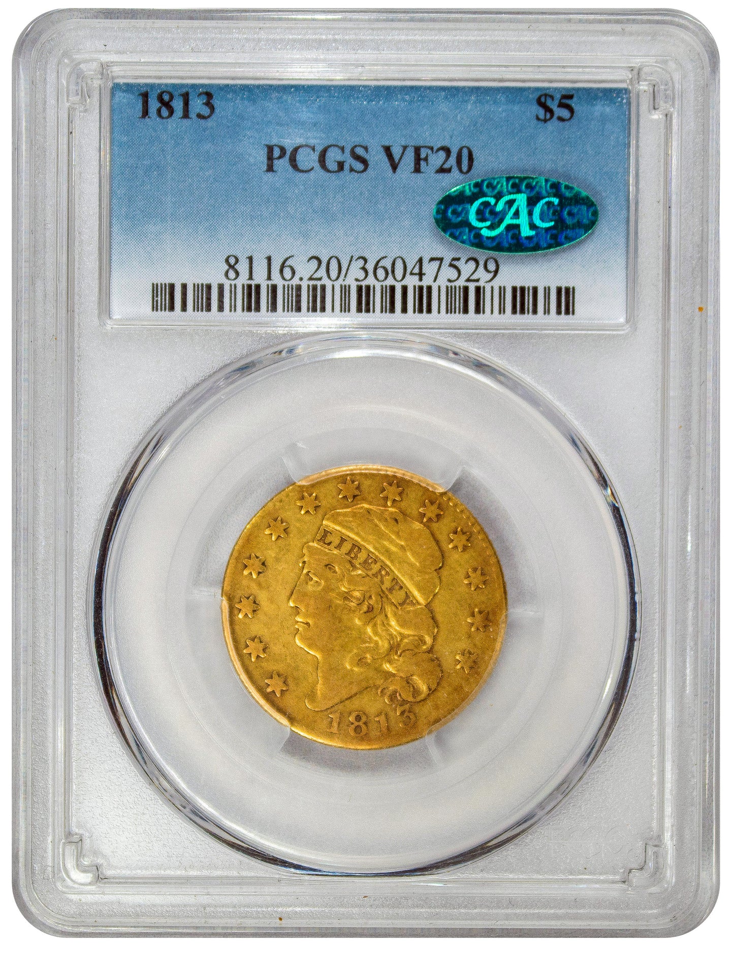 1813 Capped Bust Half Eagle $5 VF20 PCGS CAC Holder