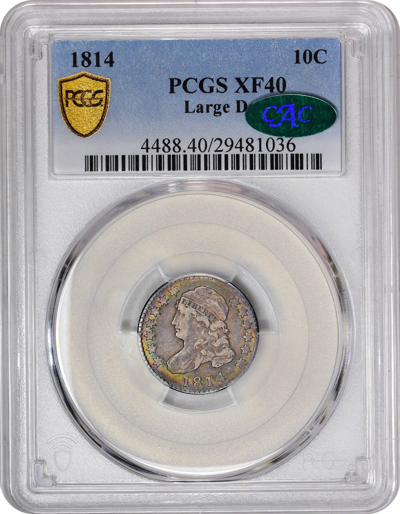 1814 10C Large Date Xf40 Pcgs Cac