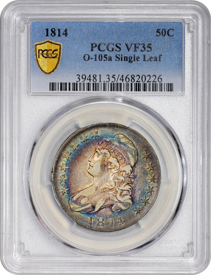 1814 50C O-105a SINGLE LEAF VF35 PCGS