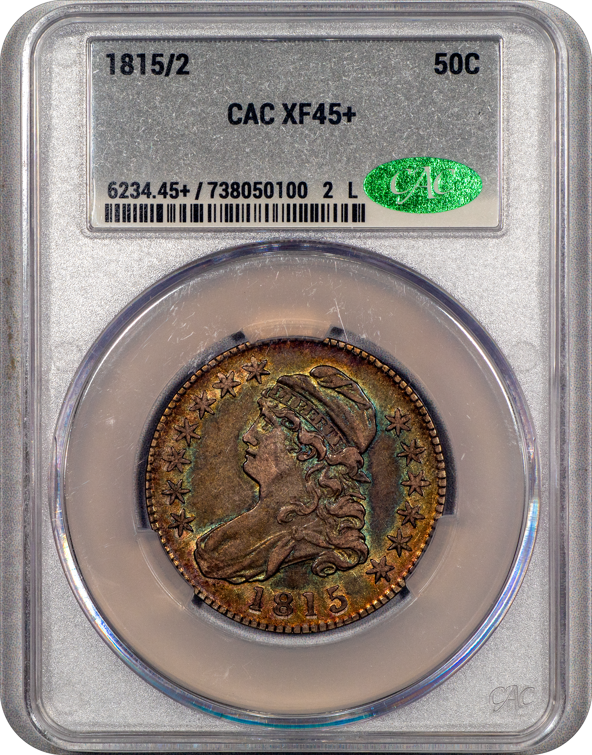 1815/2 Capped Bust Half Dollar 50C XF45+ CACG Holder with CAC