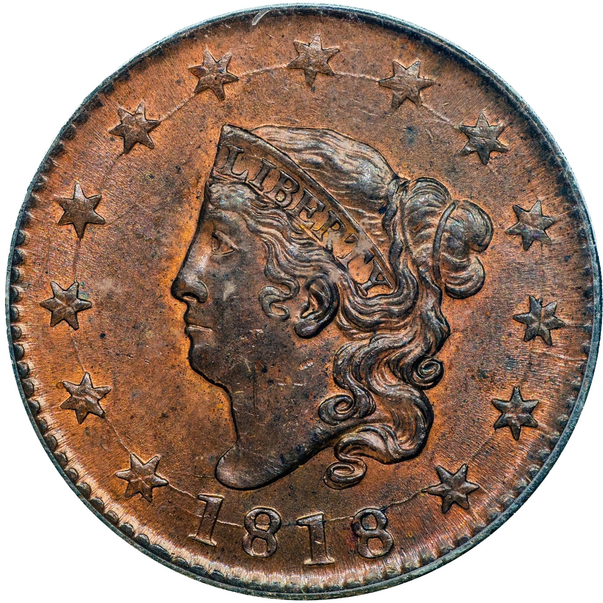 1818 1C MS64 BN PCGS CAC