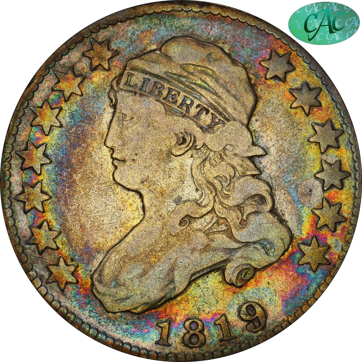 1819 25C Large 9 F12 Pcgs Cac