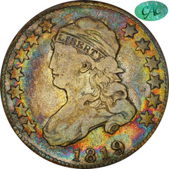 1819 25C LARGE 9 F12 PCGS CAC