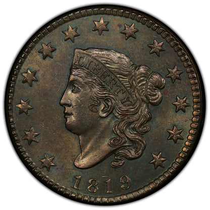 1819 Coronet Head Cent 1C N-8 MS62 BN PCGS