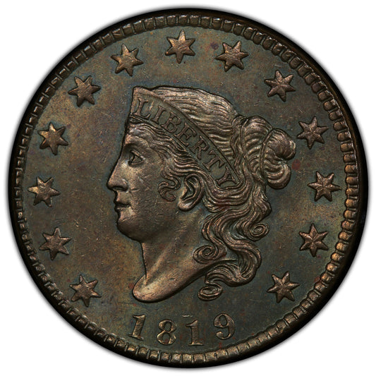 1819 Coronet Head Cent 1C N-8 MS62 BN PCGS