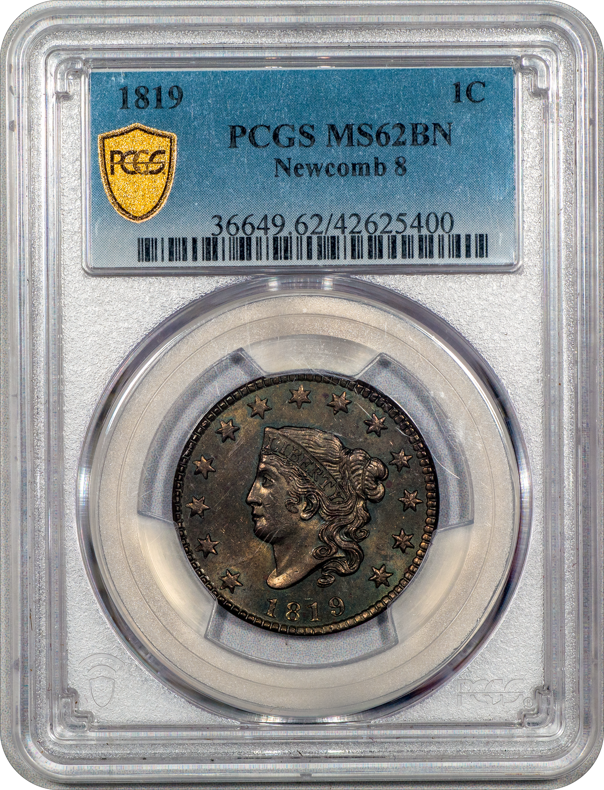 1819 Coronet Head Cent 1C N-8 MS62 BN PCGS Holder