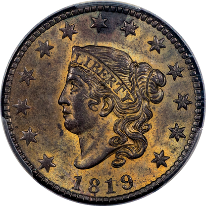 1819 Coronet Head Cent 1C N-8  MS63 BN PCGS EX NAFTZGER-DENMAN