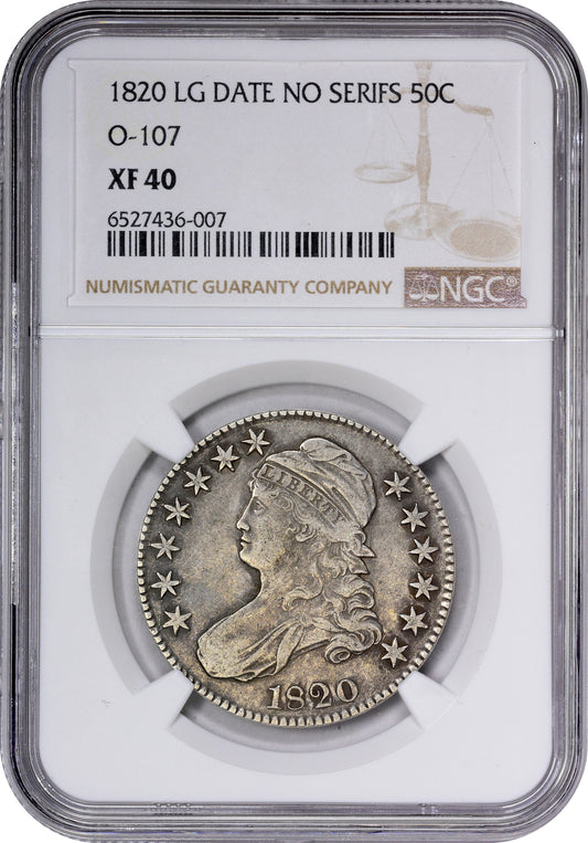 1820 50C O-107 NO SERIFS XF40 NGC HOLDER