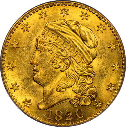 1820 $5 SQUARE BASE 2 MS62 OGH PCGS GOLD CAC