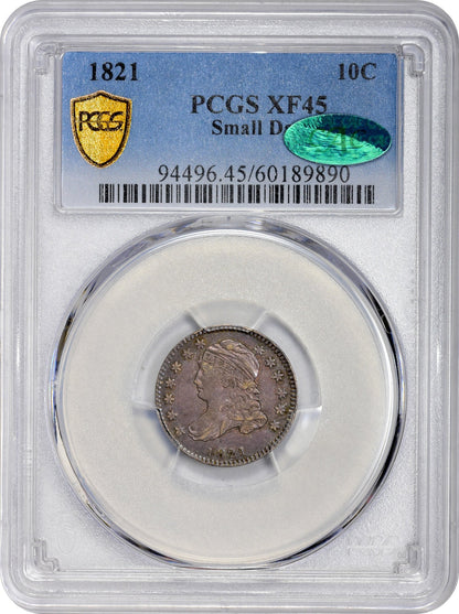 1821 10C SMALL DATE XF45 PCGS CAC 10C