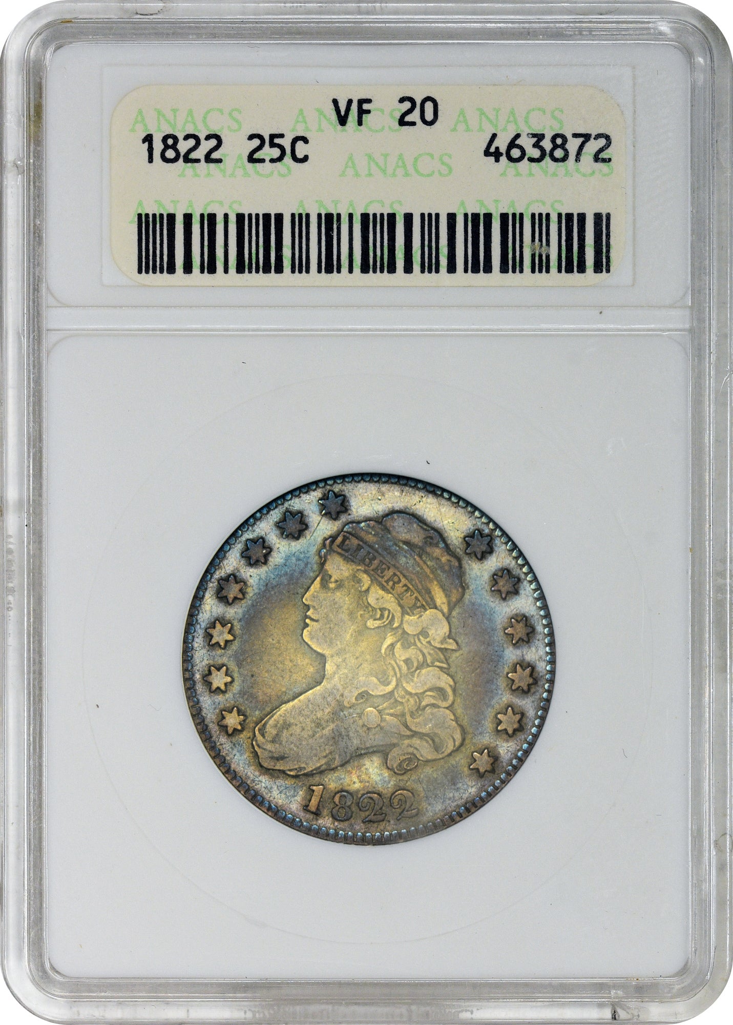 1822 25C VF20 OH ANACS HOLDER