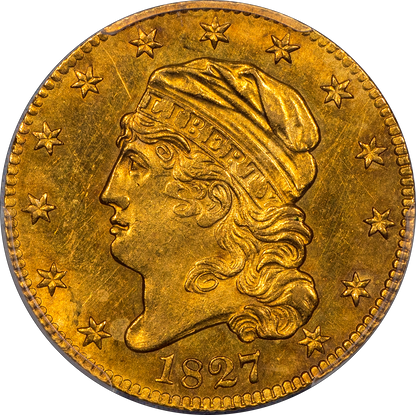 1827 Capped Bust Half Eagle $5 MS62+ CACG EX PARMELEE/CHAPMAN/KING FAROUK