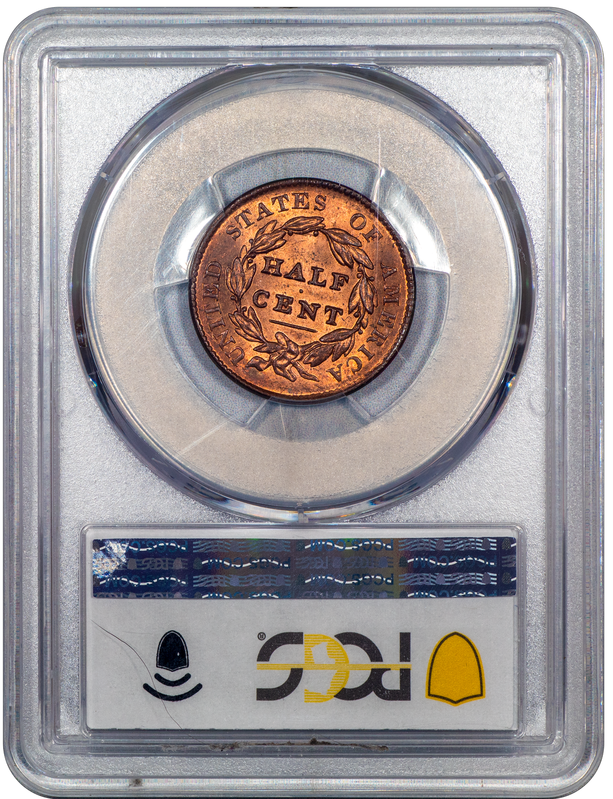 1828 1/2C 13 STARS Classic Head Half Cent MS63 RB PCGS reverse holder