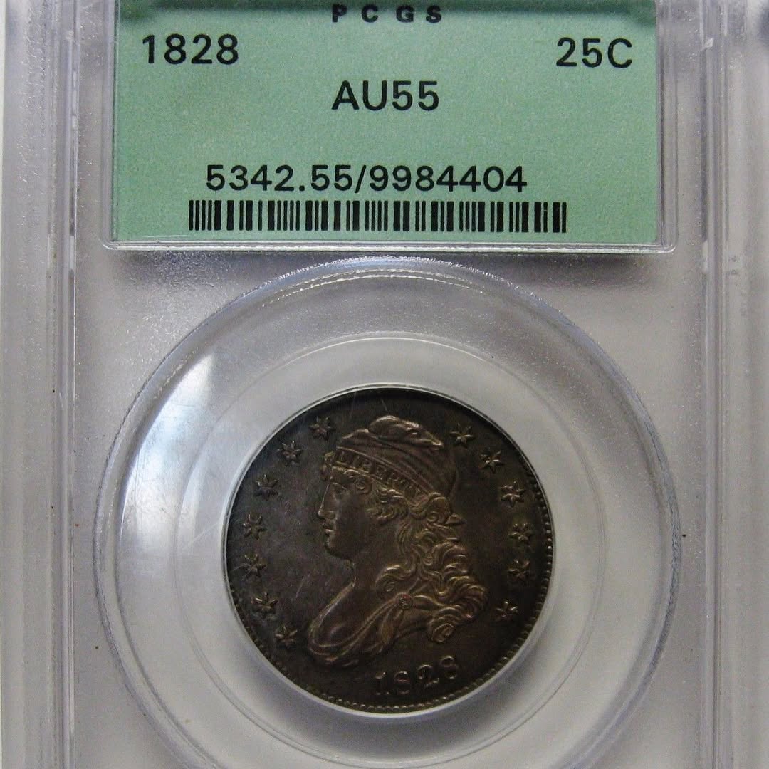 1828 25C AU55 PCGS OGH