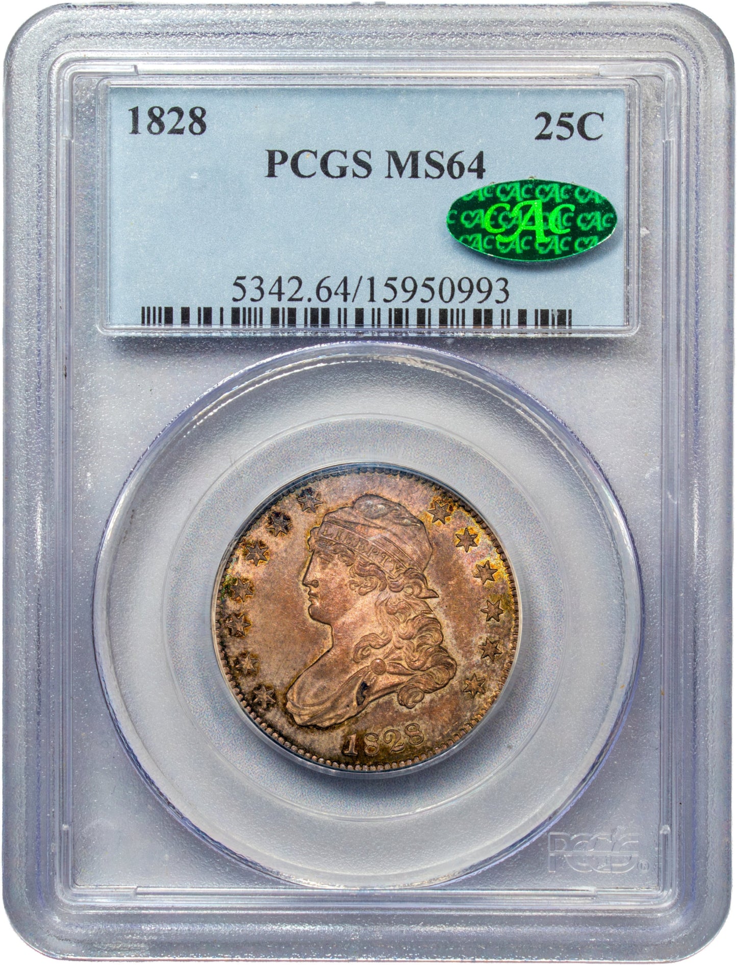 1828 25C MS64 PCGS CAC HOLDER WITH CAC GREEN TICKER 