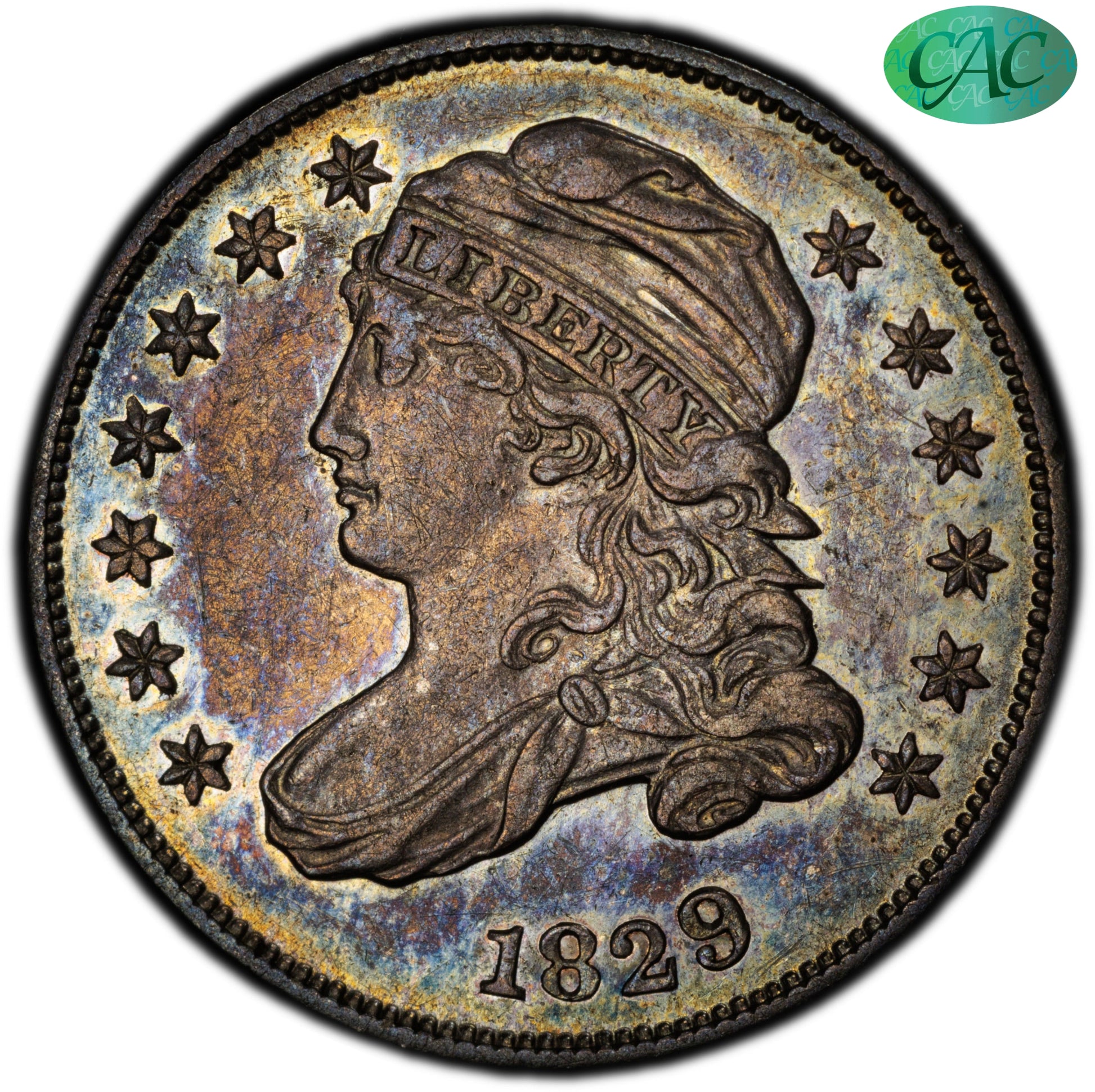 1829 10C SMALL 10C AU58 PCGS CAC 10C