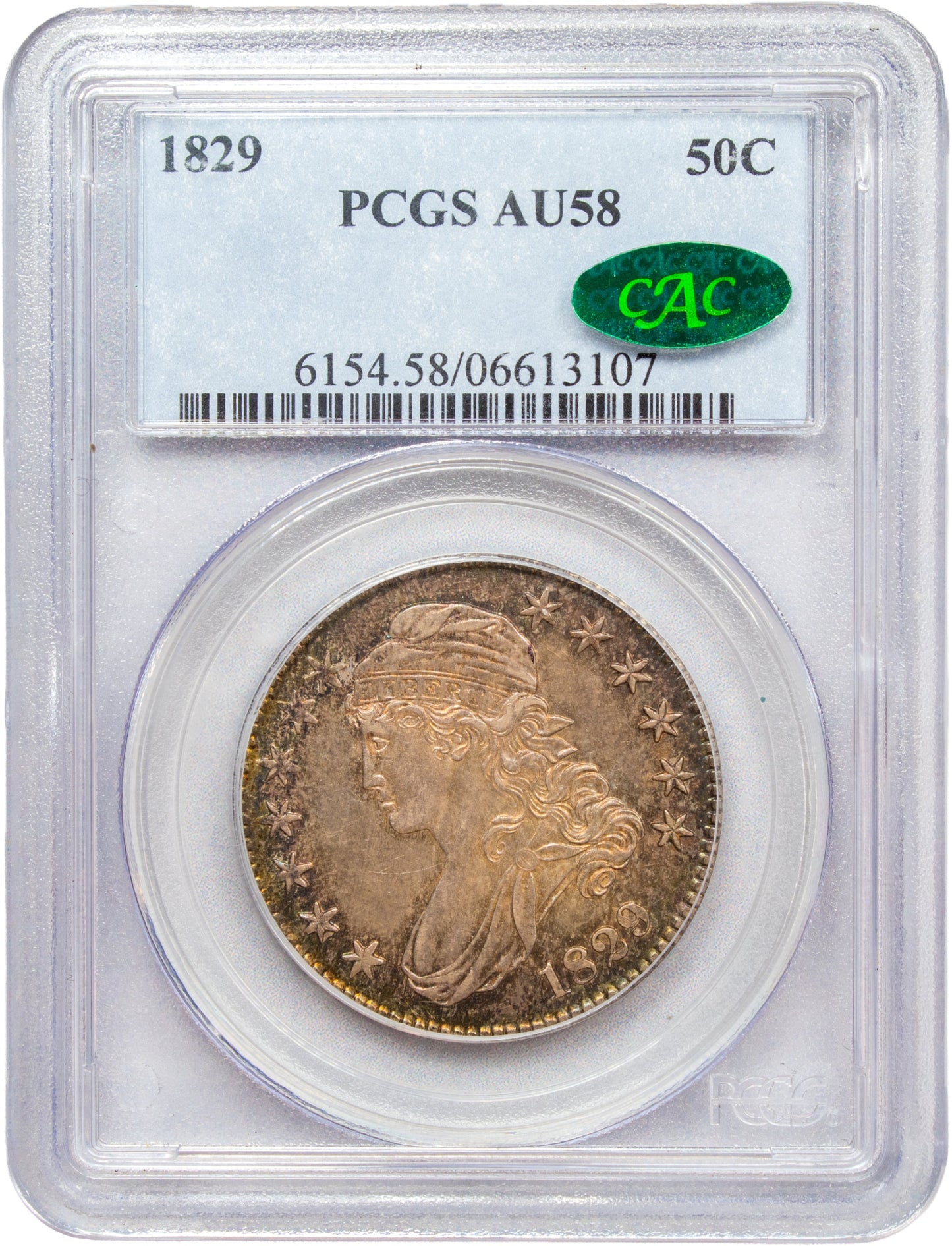 1829 50C AU58 PCGS CAC HOLDER WITH GREEN CAC STICKER