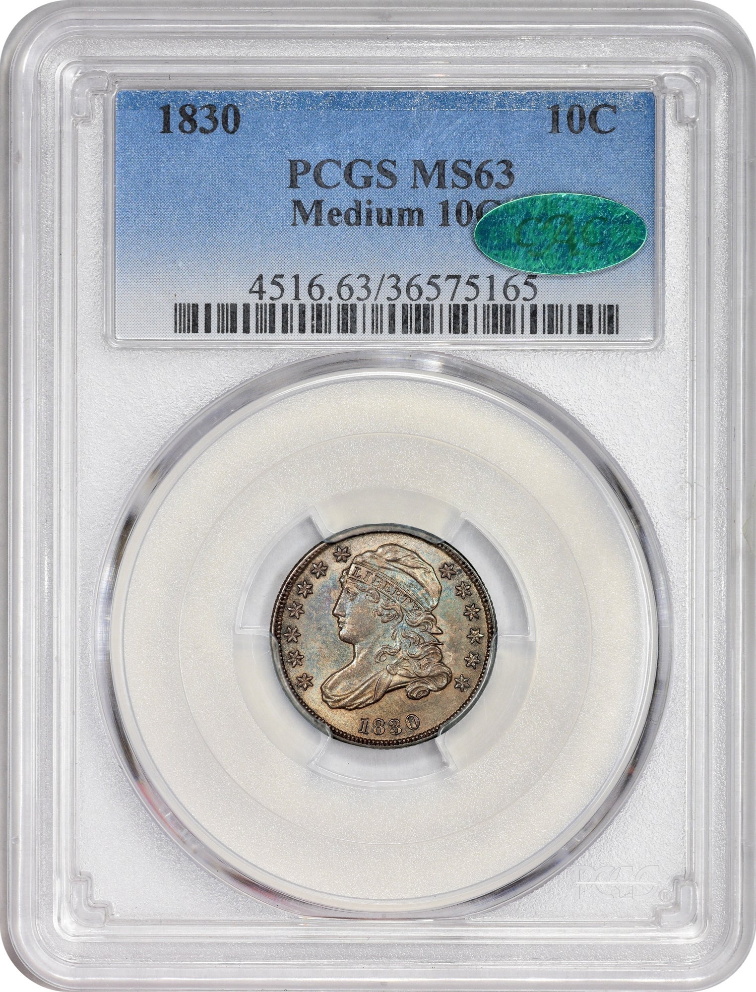 1830 10C MEDIUM MS63 PCGS CAC