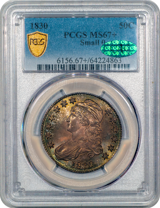 1830 50C Capped Bust Half Dollar SMALL 0 MS67+ PCGS CAC HOLDER WITH GREEN CAC STICKER