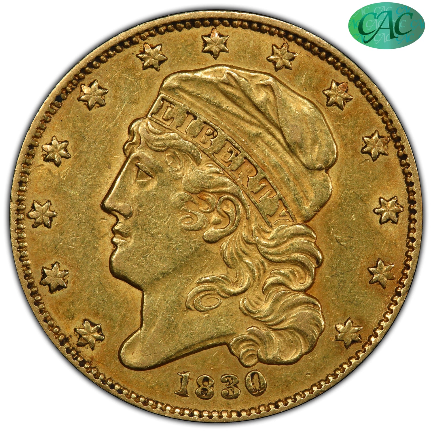 1830 $5 AU50+ PCGS CAC $5