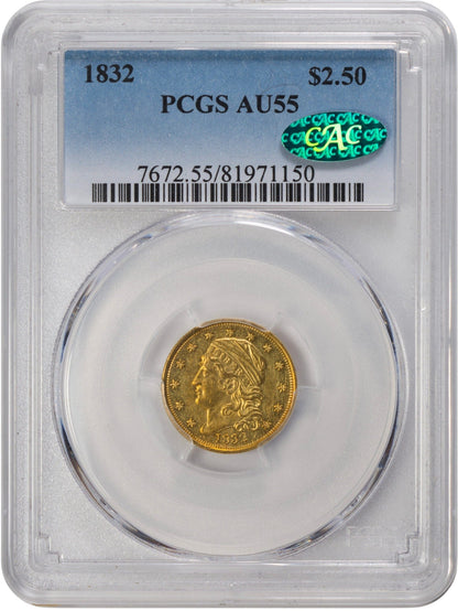 1832 $2.5 AU55 PCGS CAC HOLDER WITH GREEN CAC STICKER