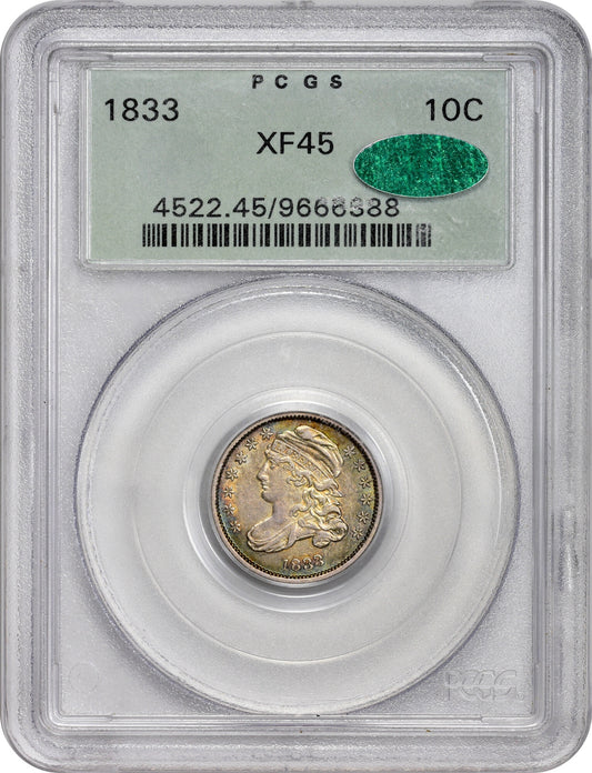 1833 10C LAST 3 HIGH XF45 OGH PCGS CAC HOLDER WITH CAC STICKER